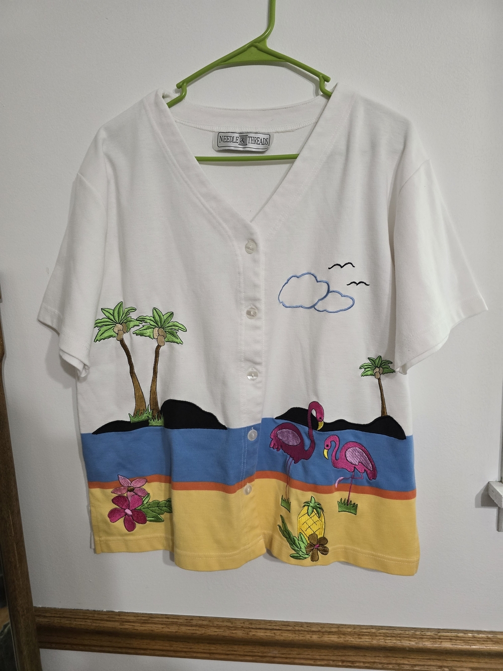 Needle & Thread White Flamingo Button-Front Top